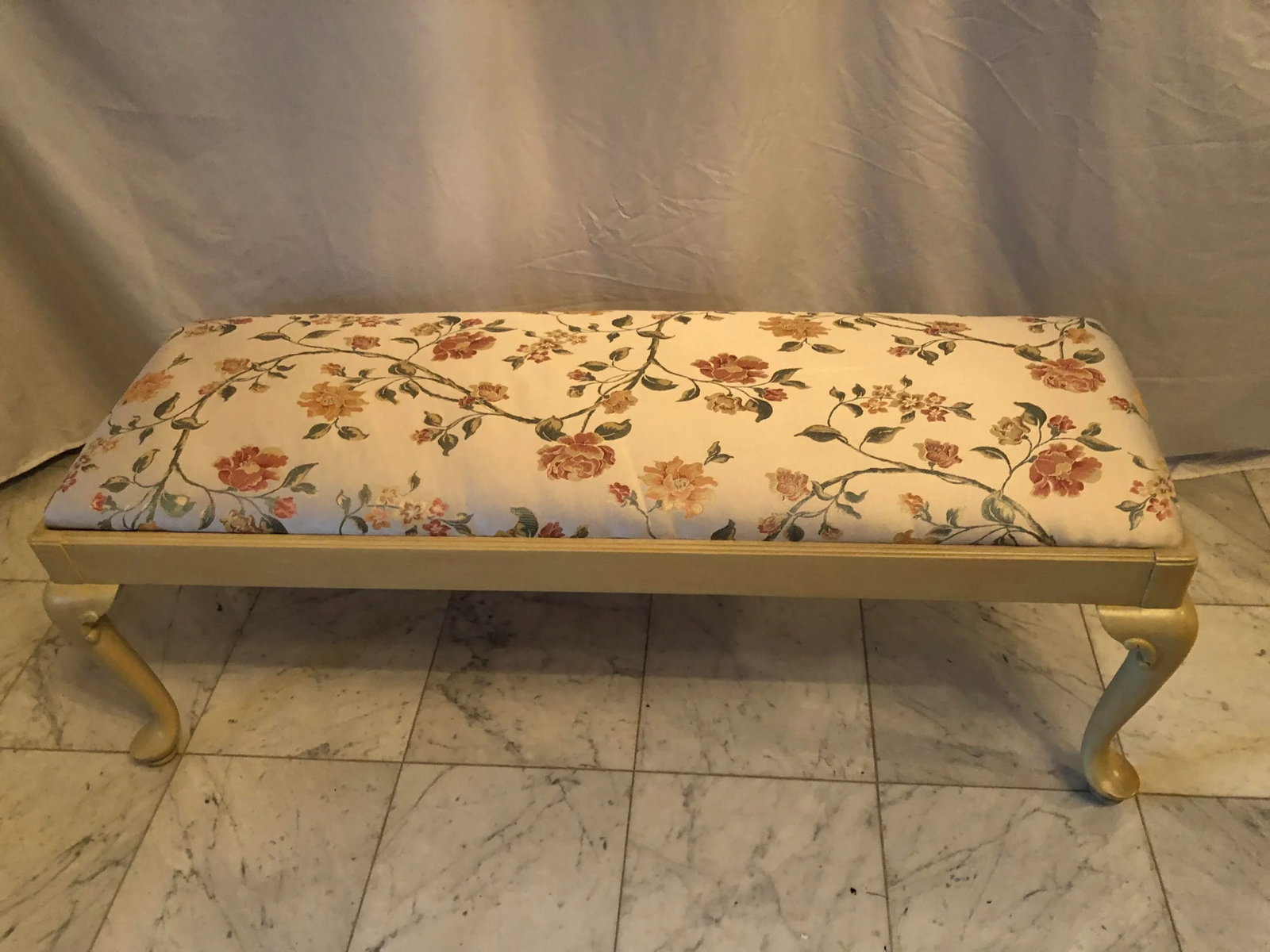 1990s Ethan Allen Country French Floral Upholstered Bench - 8