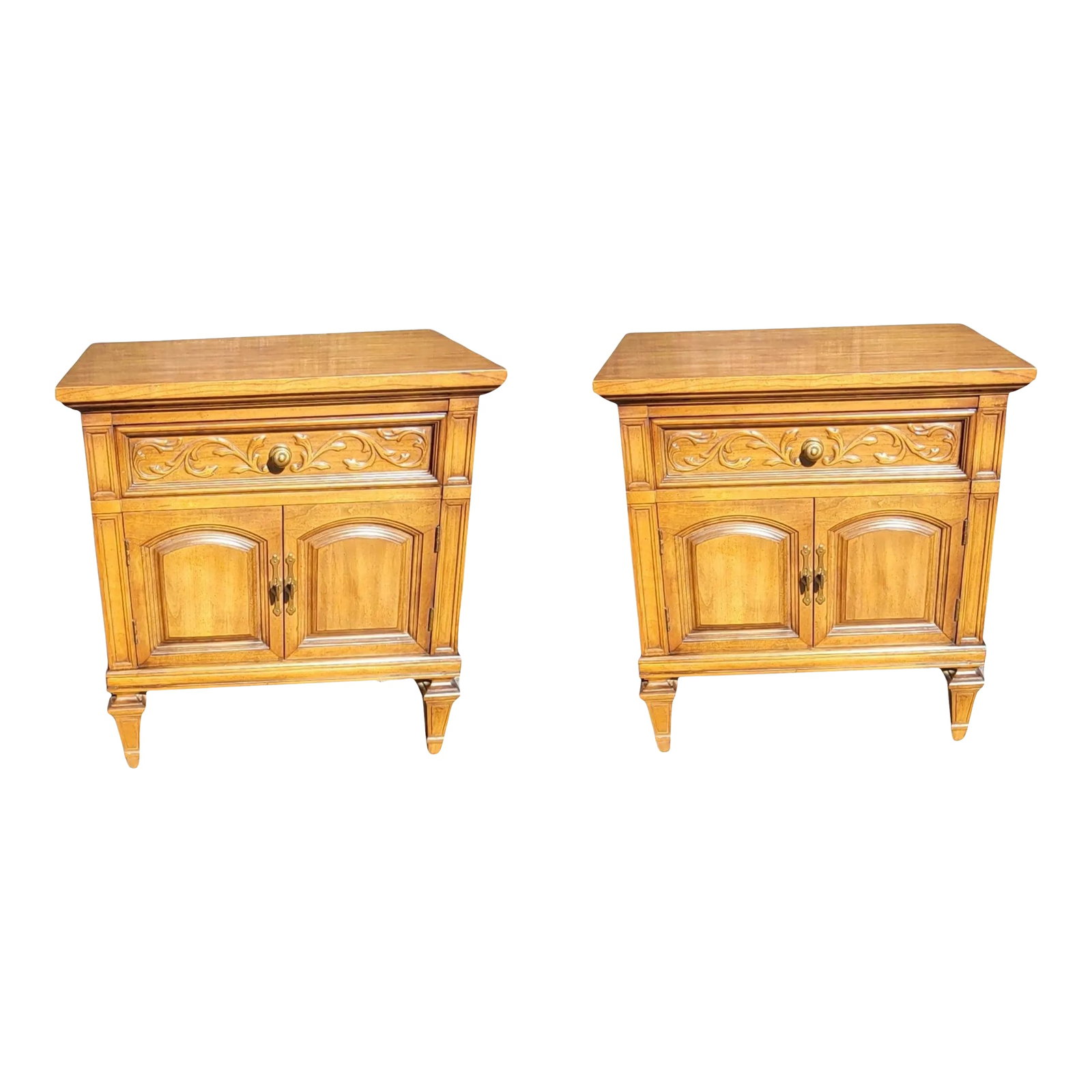 Mid 20th Century Thomasville Neoclassical French Style Fruitwood Bedside Tables Set of 2 (1 of 10)