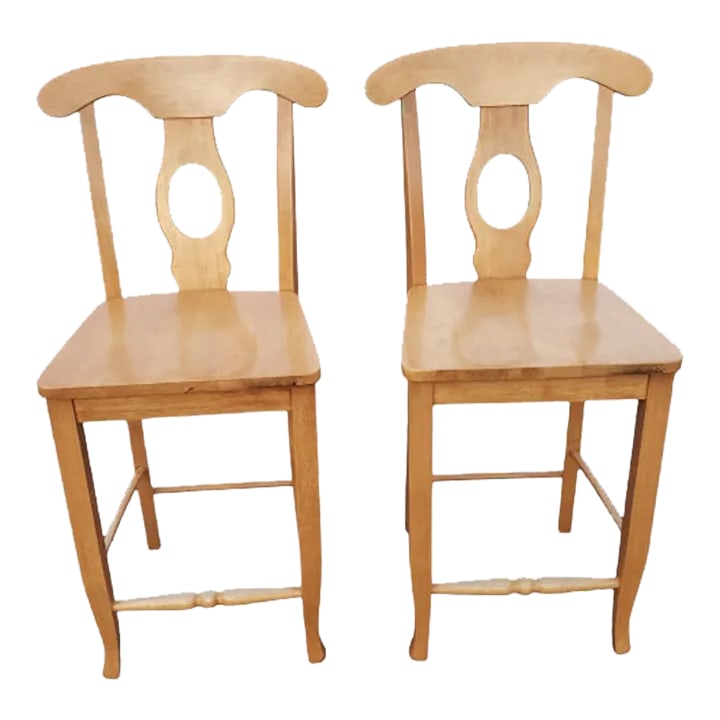 Late 20th Century Pair of Vintage Pottery Barn Napoleon Style Fruitwood Counter Stools / Chairs (1 of 7)