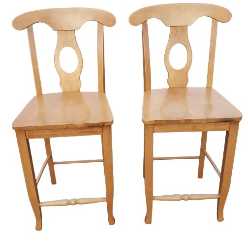 Late 20th Century Pair of Vintage Pottery Barn Napoleon Style Fruitwood Counter Stools / Chairs - 7