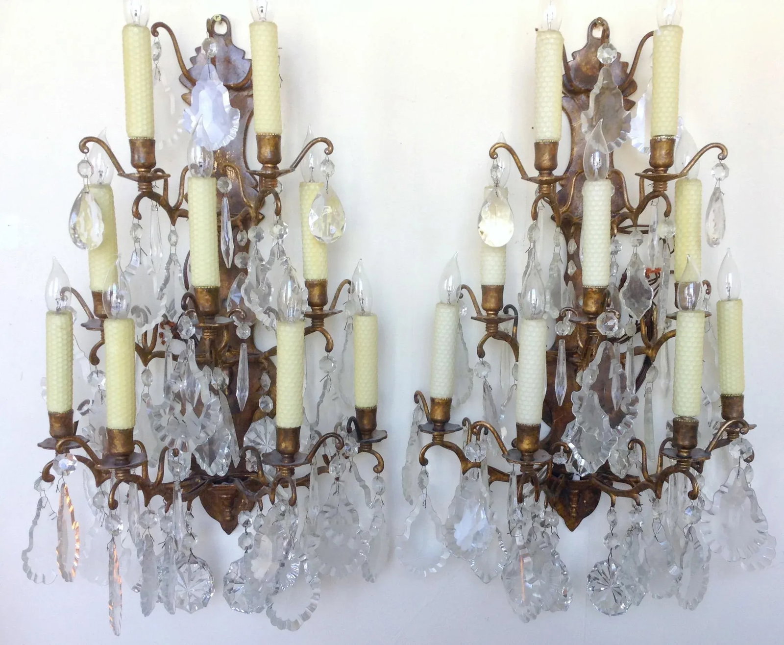 Large 9 Light Crystal Sconces - a Pair - 2