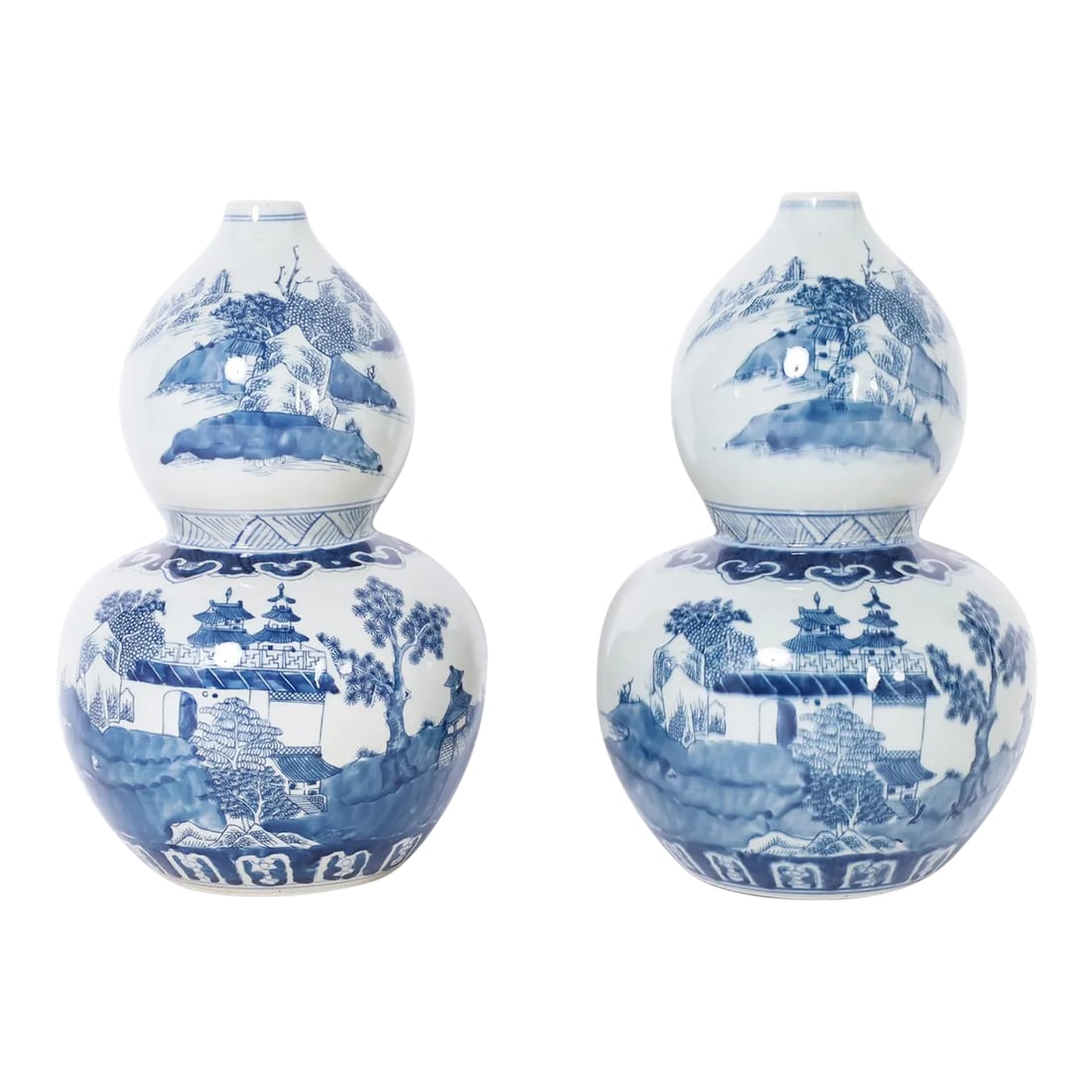 Pair of Chinese Blue and White Porcelain Double Gourd Vases (1 of 7)