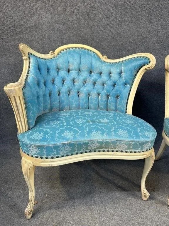 Early 20th Century Vintage Pair French Provincial Bergere Chairs - 2