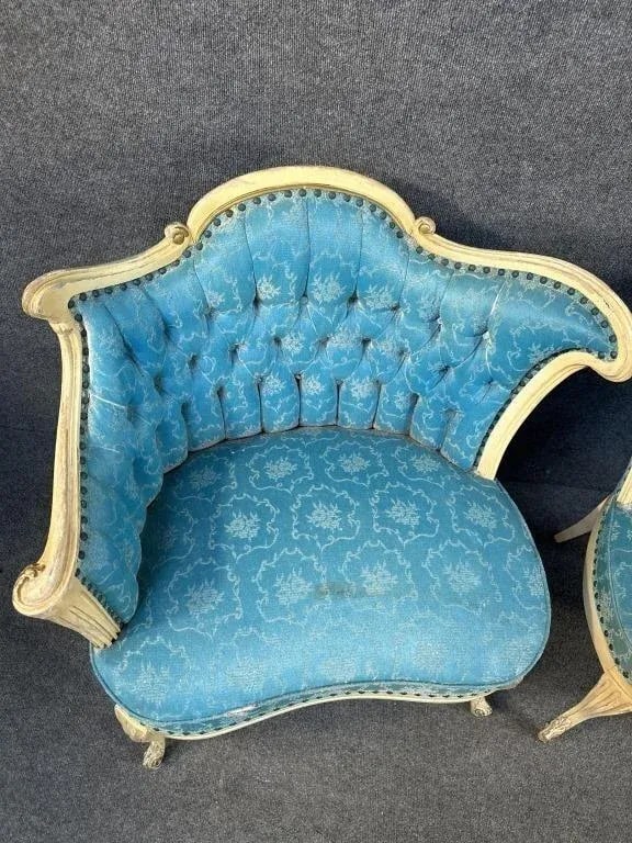 Early 20th Century Vintage Pair French Provincial Bergere Chairs - 4