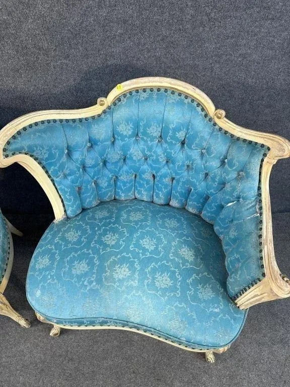 Early 20th Century Vintage Pair French Provincial Bergere Chairs - 5