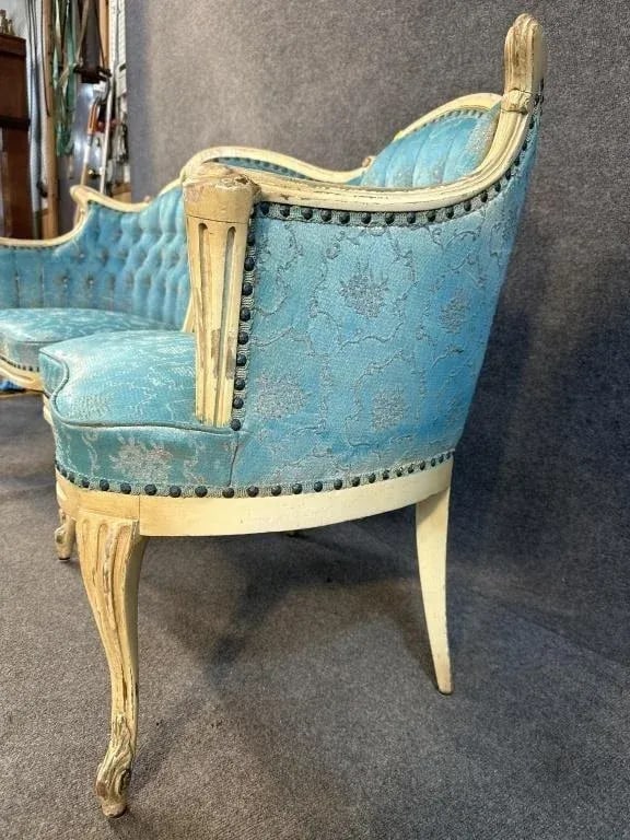 Early 20th Century Vintage Pair French Provincial Bergere Chairs - 6