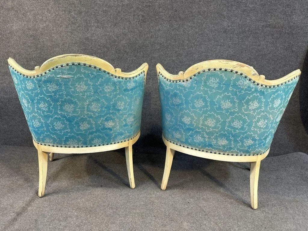 Early 20th Century Vintage Pair French Provincial Bergere Chairs - 7