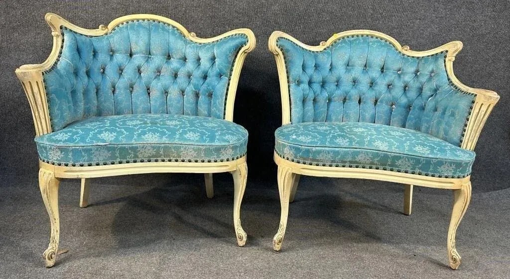 Early 20th Century Vintage Pair French Provincial Bergere Chairs - 8