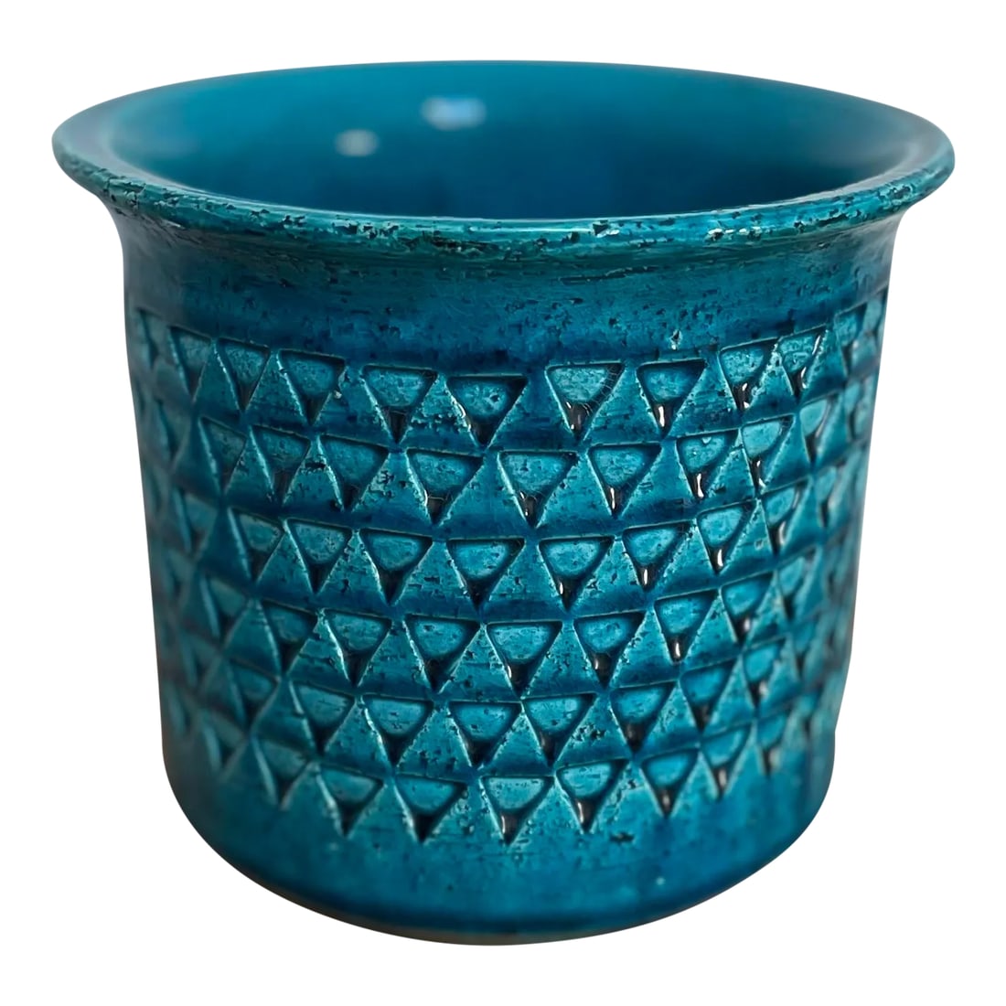 Vintage Mid Century Bitossi Planter: A nice sized pot or planter by Bitossi in an uncommon pattern of impressed inverted triangles. Marked "V 20/17 Italy" on the underside. Condition: Alterations: Original Condition Unaltered