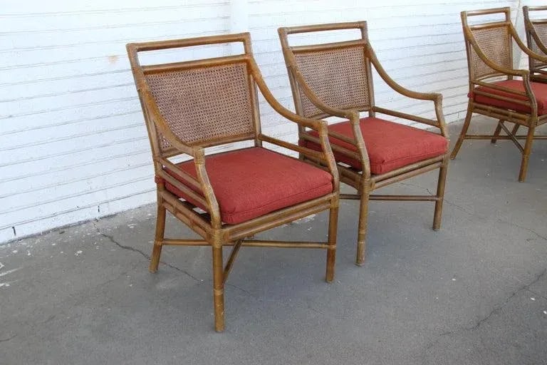 Mid 20th Century McGuire Style Mid-Century Cane Bamboo Dining Chairs - Set of 4 - 12