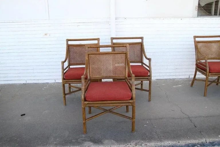 Mid 20th Century McGuire Style Mid-Century Cane Bamboo Dining Chairs - Set of 4 - 8