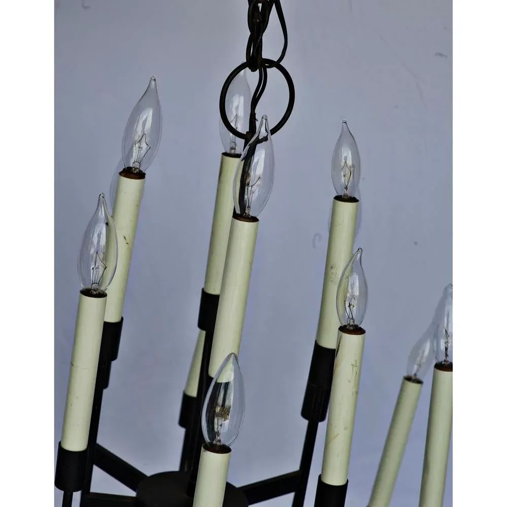 Mid-Century 16 Light Wrought Iron Chandelier - 4