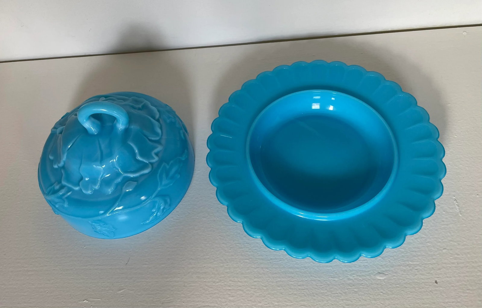 Vintage Turquoise Blue Milk Glass Butter-Cheese Dish - 3