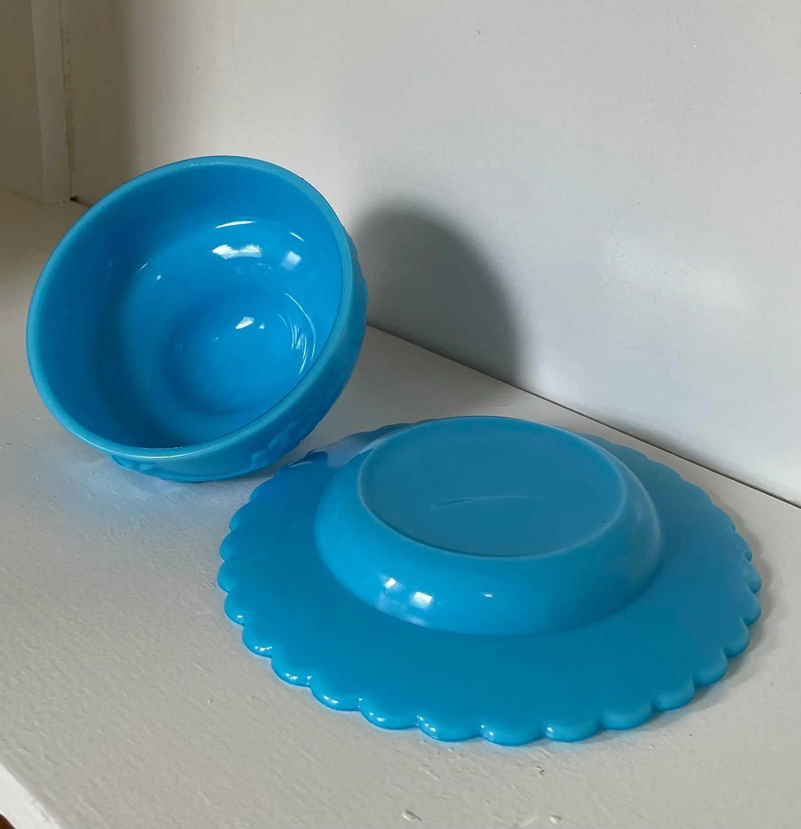 Vintage Turquoise Blue Milk Glass Butter-Cheese Dish - 4