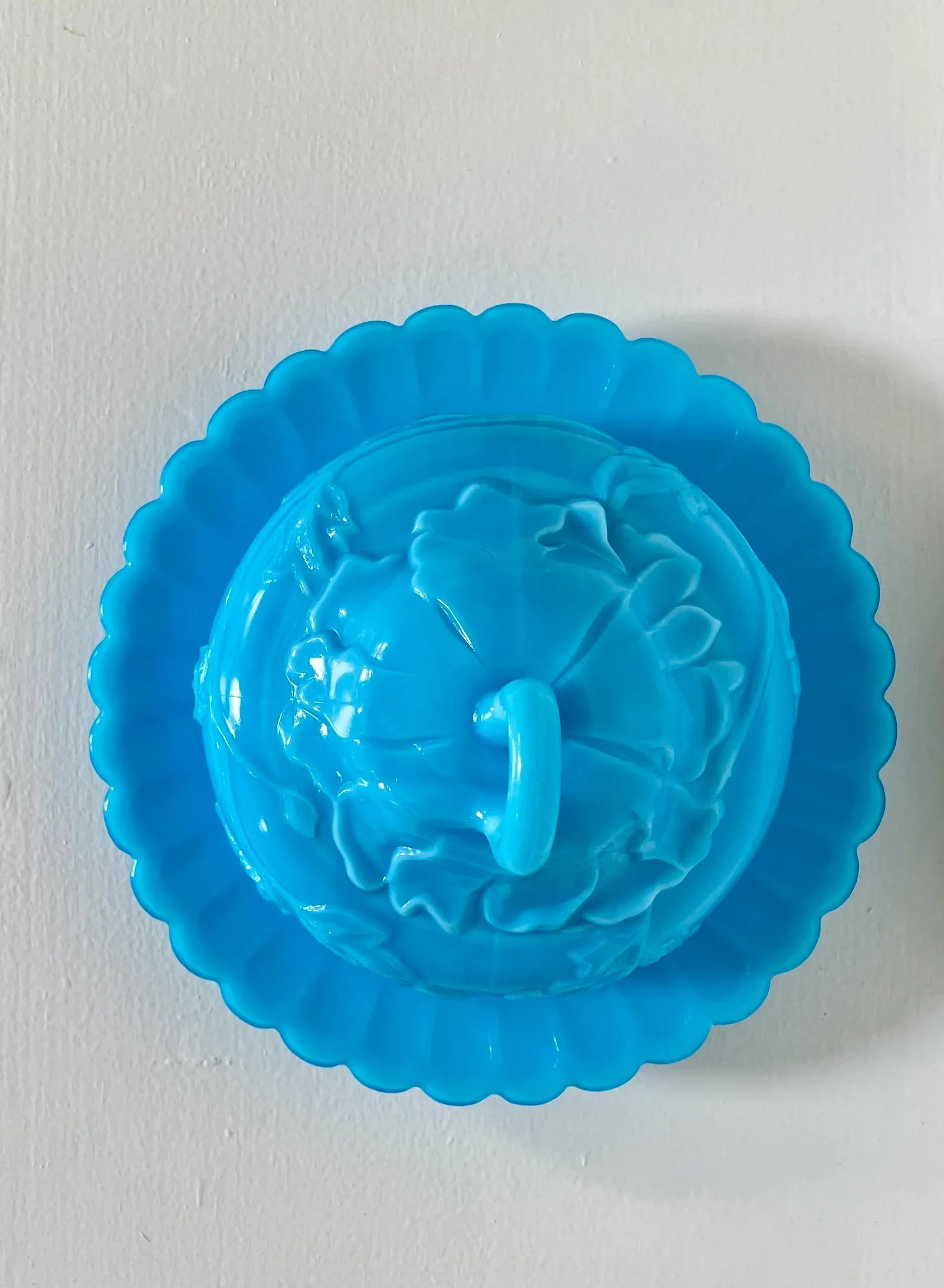 Vintage Turquoise Blue Milk Glass Butter-Cheese Dish - 6