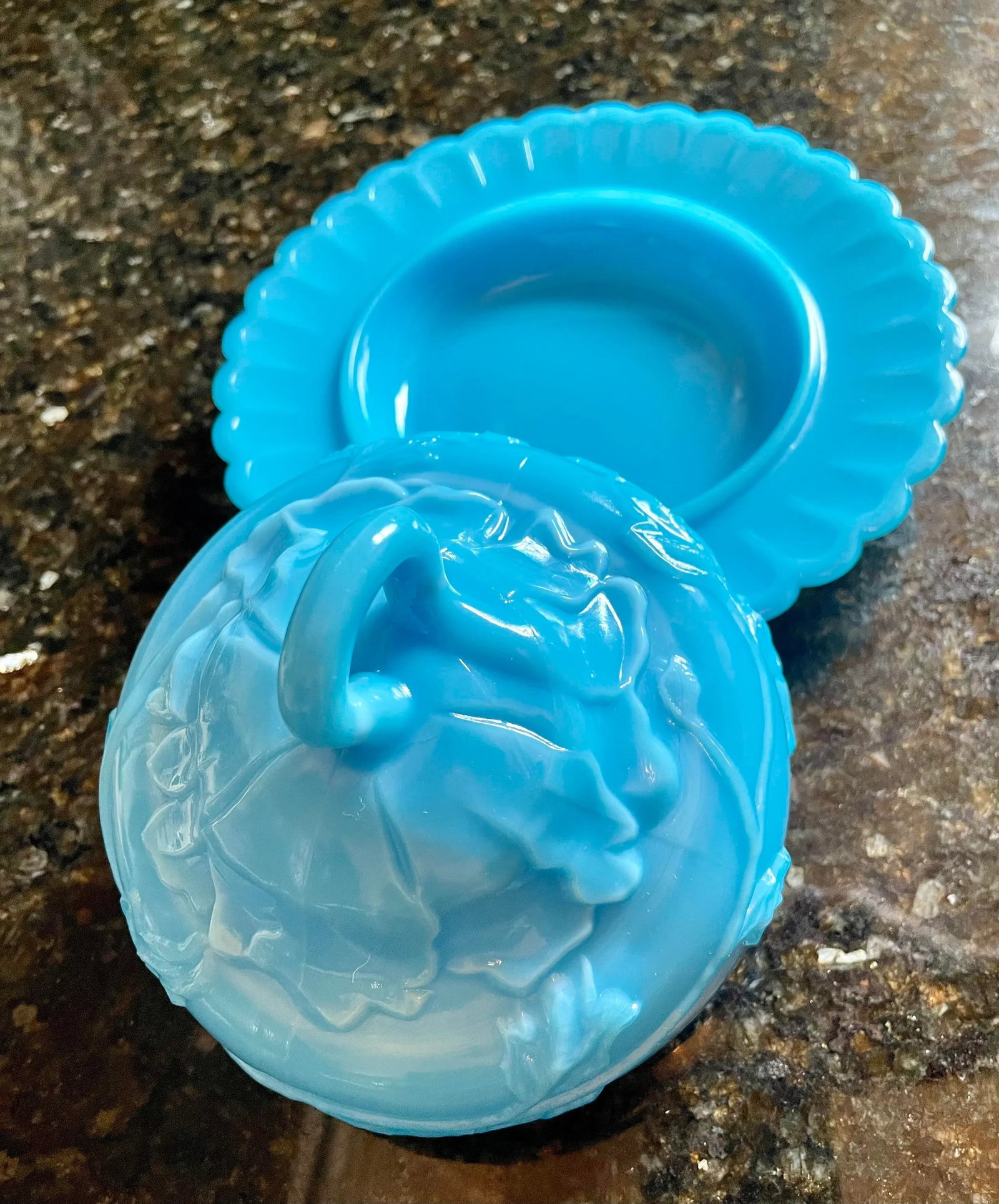Vintage Turquoise Blue Milk Glass Butter-Cheese Dish - 8