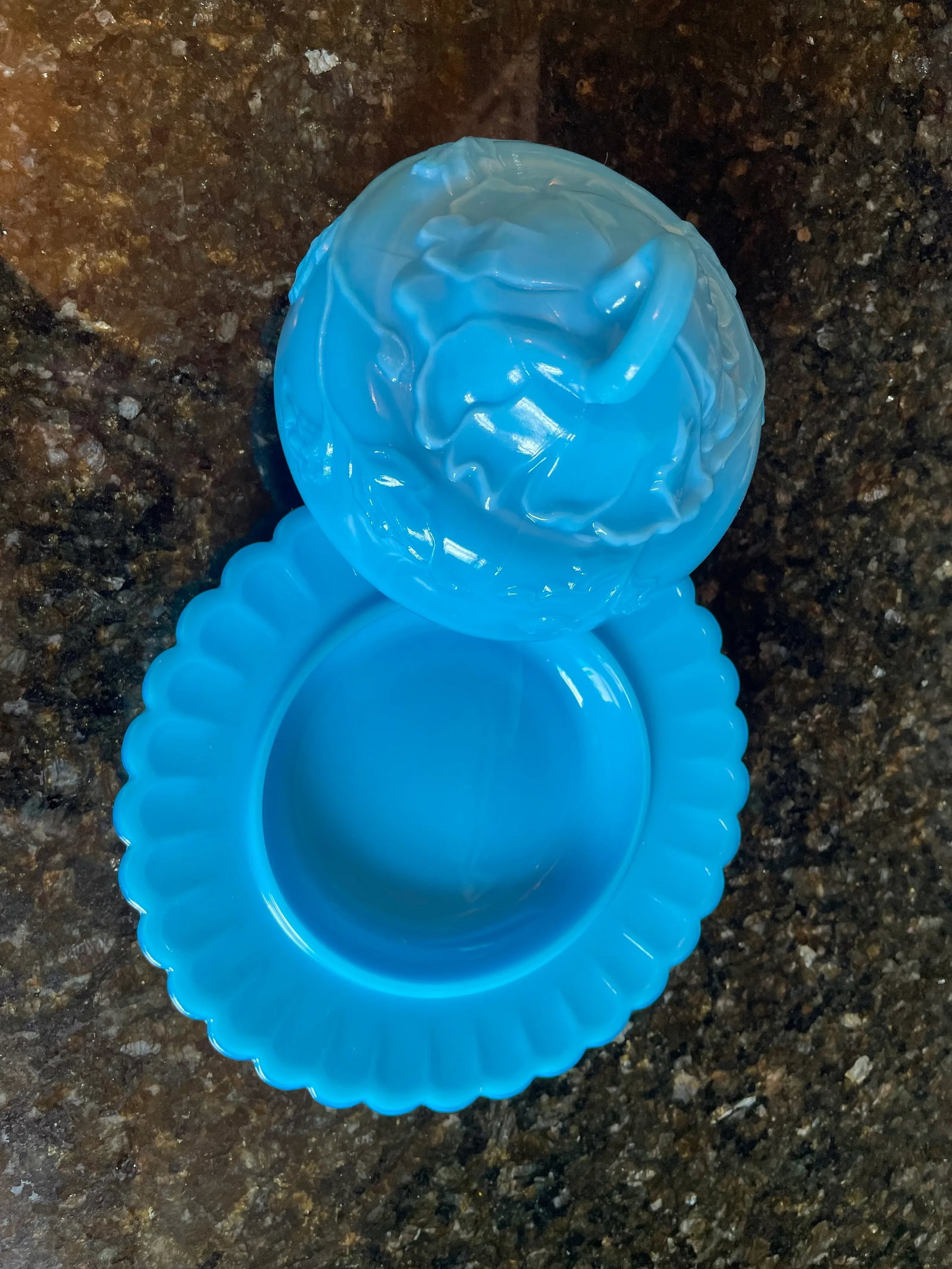 Vintage Turquoise Blue Milk Glass Butter-Cheese Dish - 9