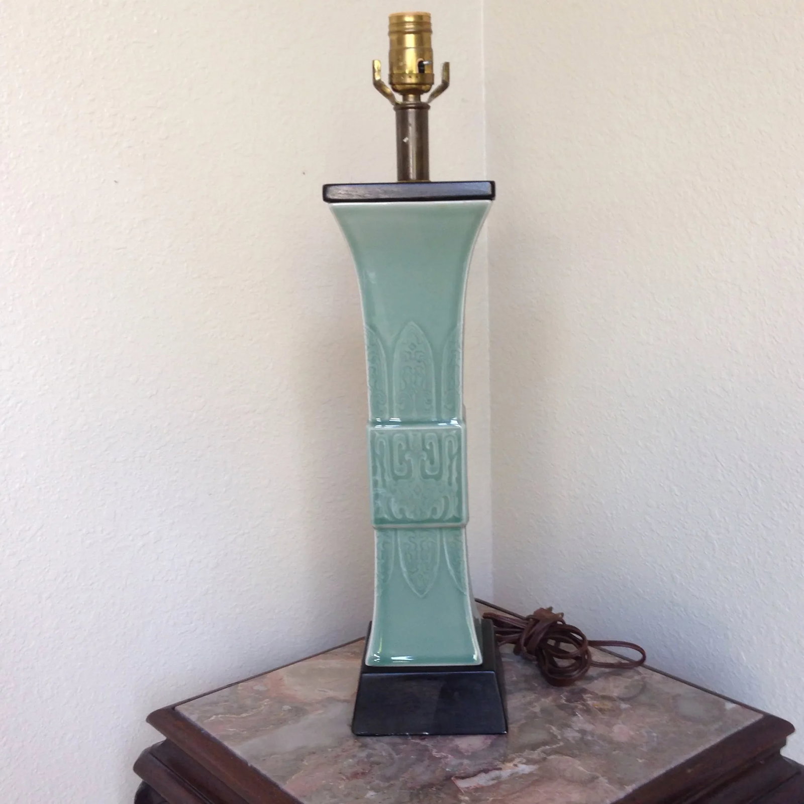 Vintage Chinese Embossed Celadon Porcelain Table Lamp - 2