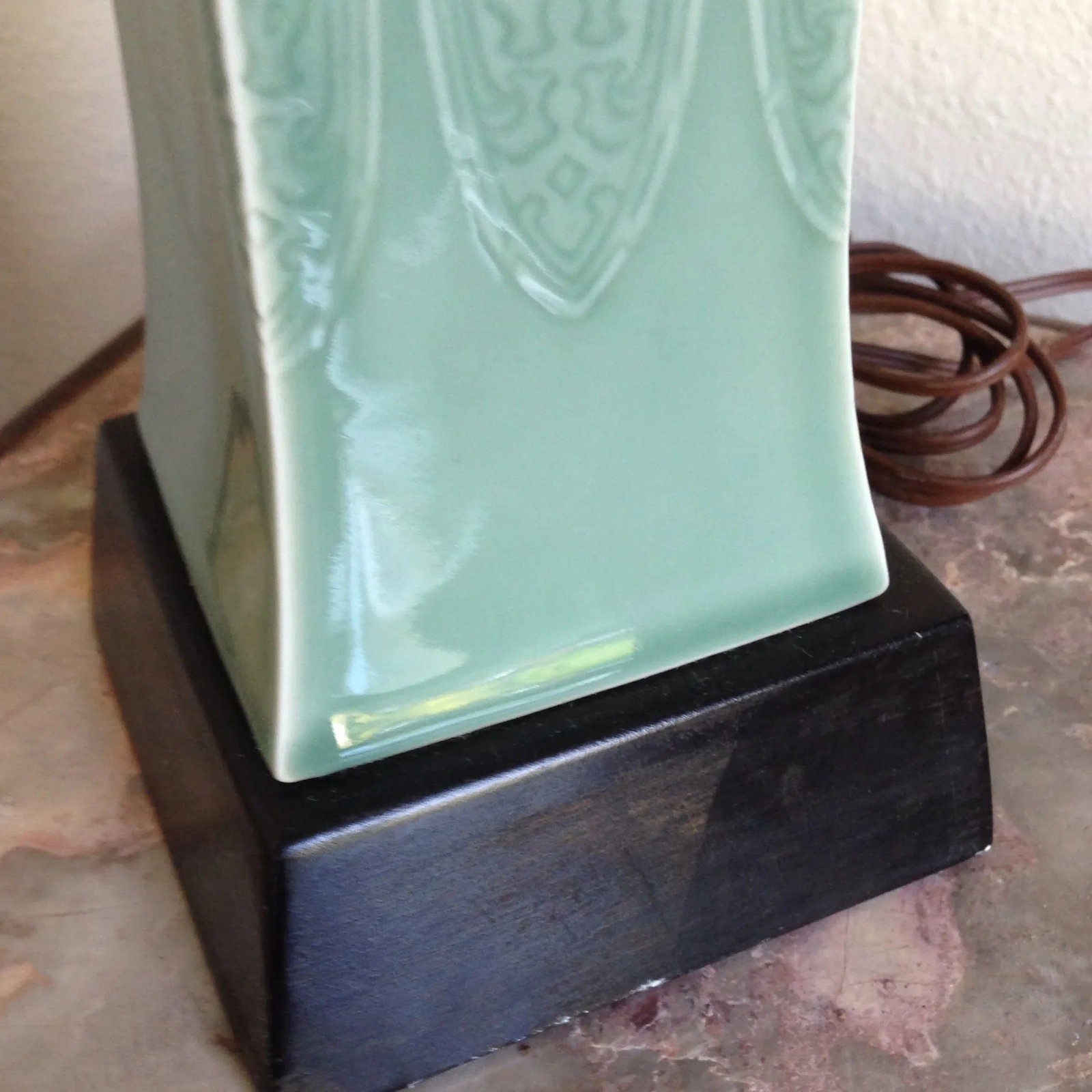 Vintage Chinese Embossed Celadon Porcelain Table Lamp - 4