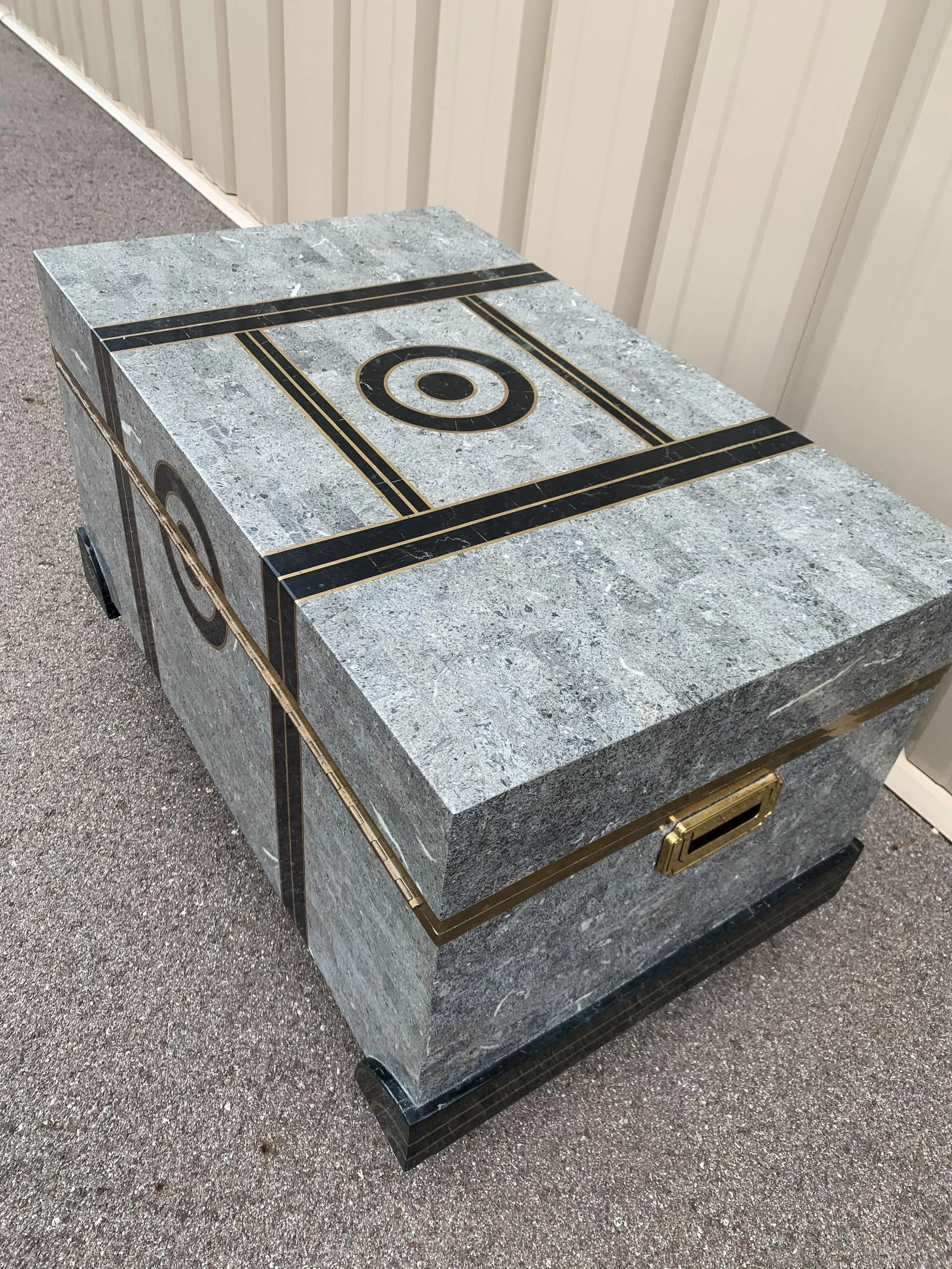 Vintage Maitland-Smith Tessellated Stone Marble With Brass Inlay Trunk Attributed to Robert Marcius - 10