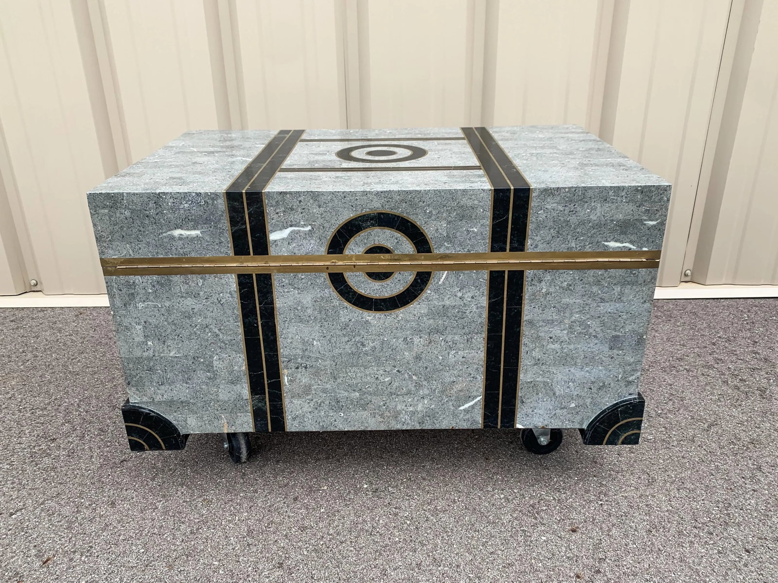 Vintage Maitland-Smith Tessellated Stone Marble With Brass Inlay Trunk Attributed to Robert Marcius - 12
