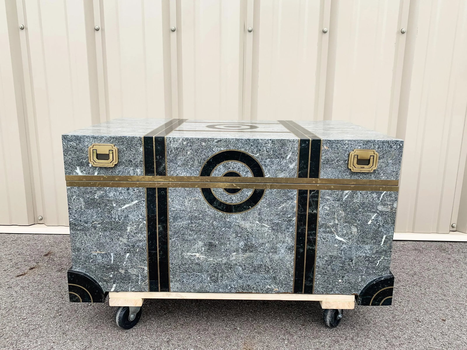Vintage Maitland-Smith Tessellated Stone Marble With Brass Inlay Trunk Attributed to Robert Marcius - 13