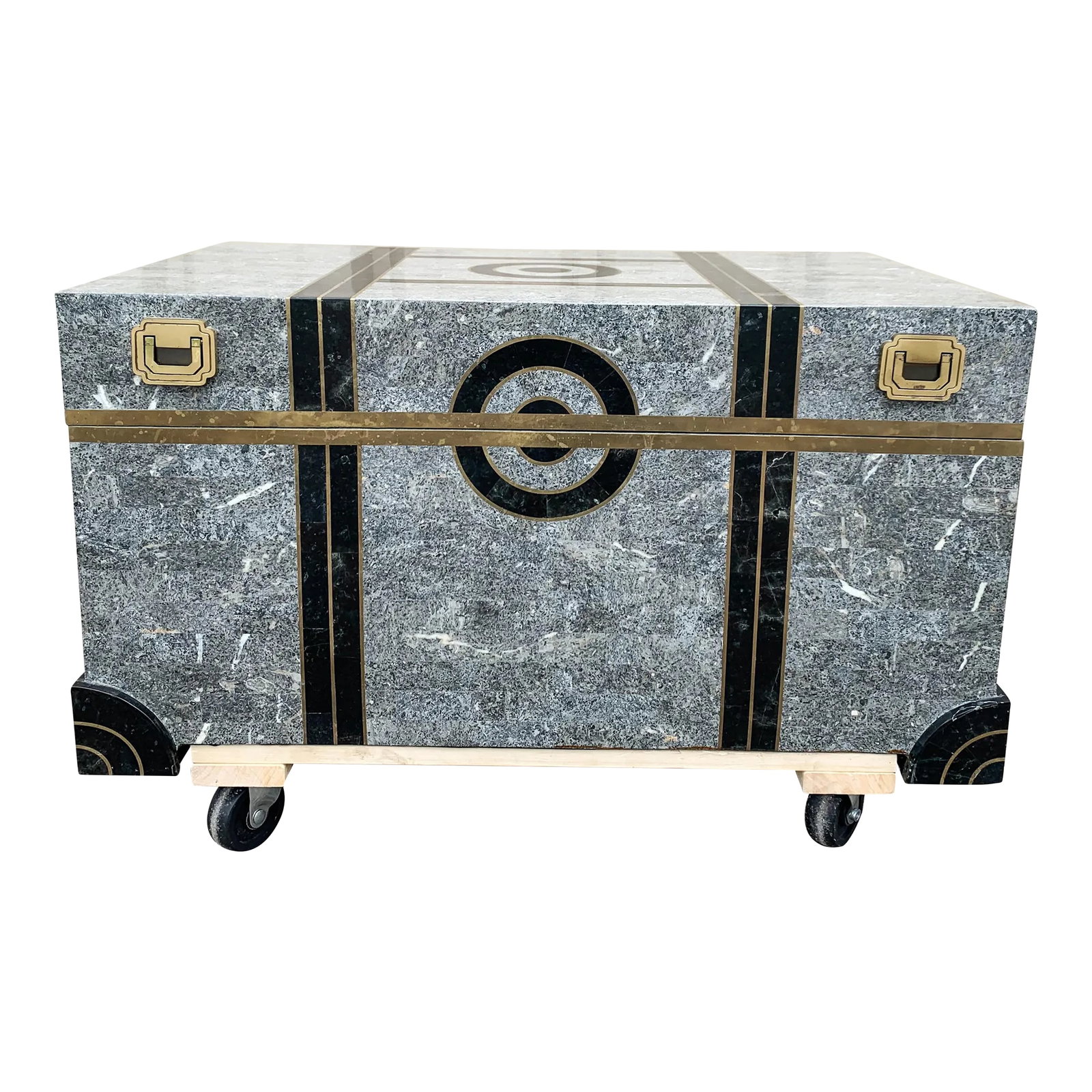 Vintage Maitland-Smith Tessellated Stone Marble With Brass Inlay Trunk Attributed to Robert Marcius (1 of 13)