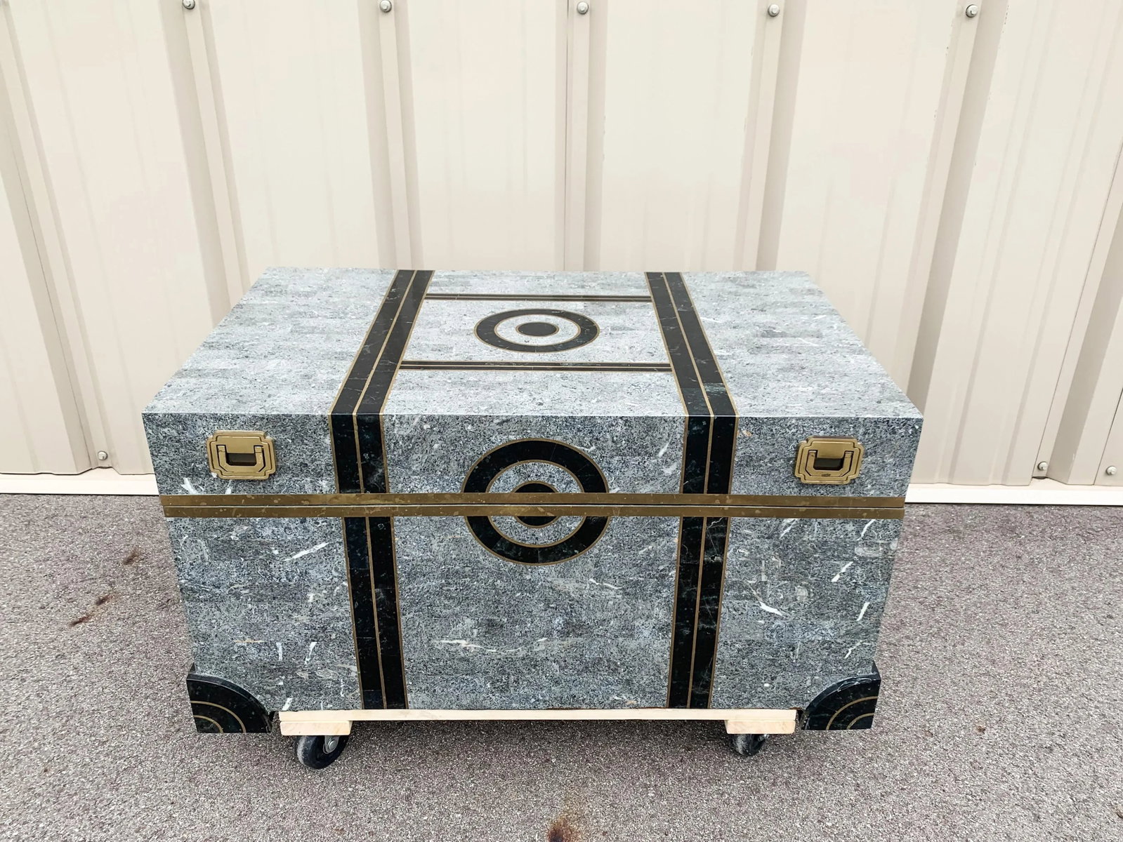 Vintage Maitland-Smith Tessellated Stone Marble With Brass Inlay Trunk Attributed to Robert Marcius - 2
