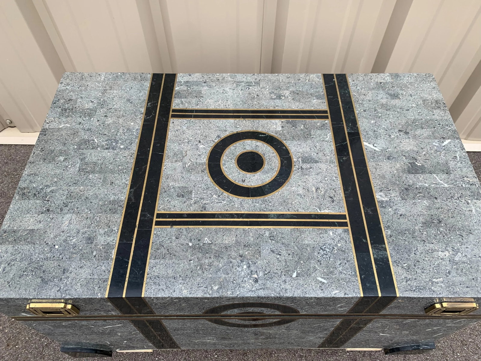 Vintage Maitland-Smith Tessellated Stone Marble With Brass Inlay Trunk Attributed to Robert Marcius - 3