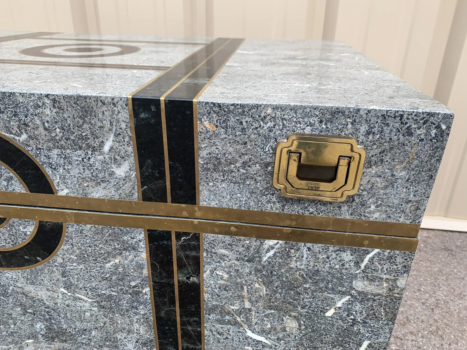 Vintage Maitland-Smith Tessellated Stone Marble With Brass Inlay Trunk Attributed to Robert Marcius - 4