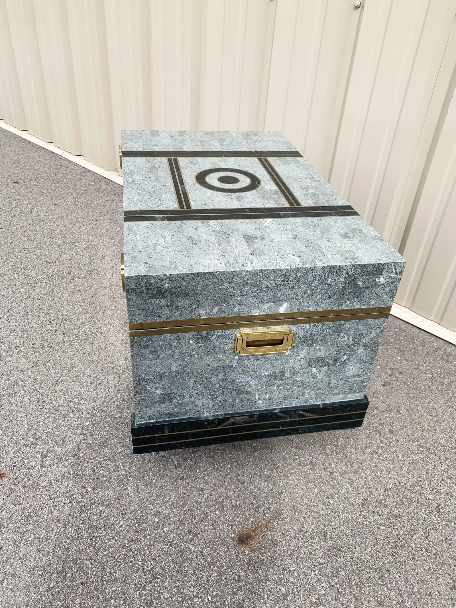 Vintage Maitland-Smith Tessellated Stone Marble With Brass Inlay Trunk Attributed to Robert Marcius - 6