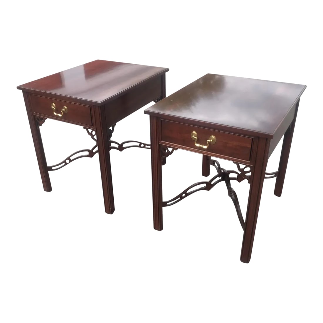 Ethan Allen Mid 20th Century Vintage Mid-Century Modern Side Tables - a Pair: High-Quality American Made Solid Cherry Wood, Handcrafted Side Tables with Dovetailed Drawers by Ethan Allen Condition: Alterations: Original Condition Unaltered Imperfections: Some Imperfections Cond