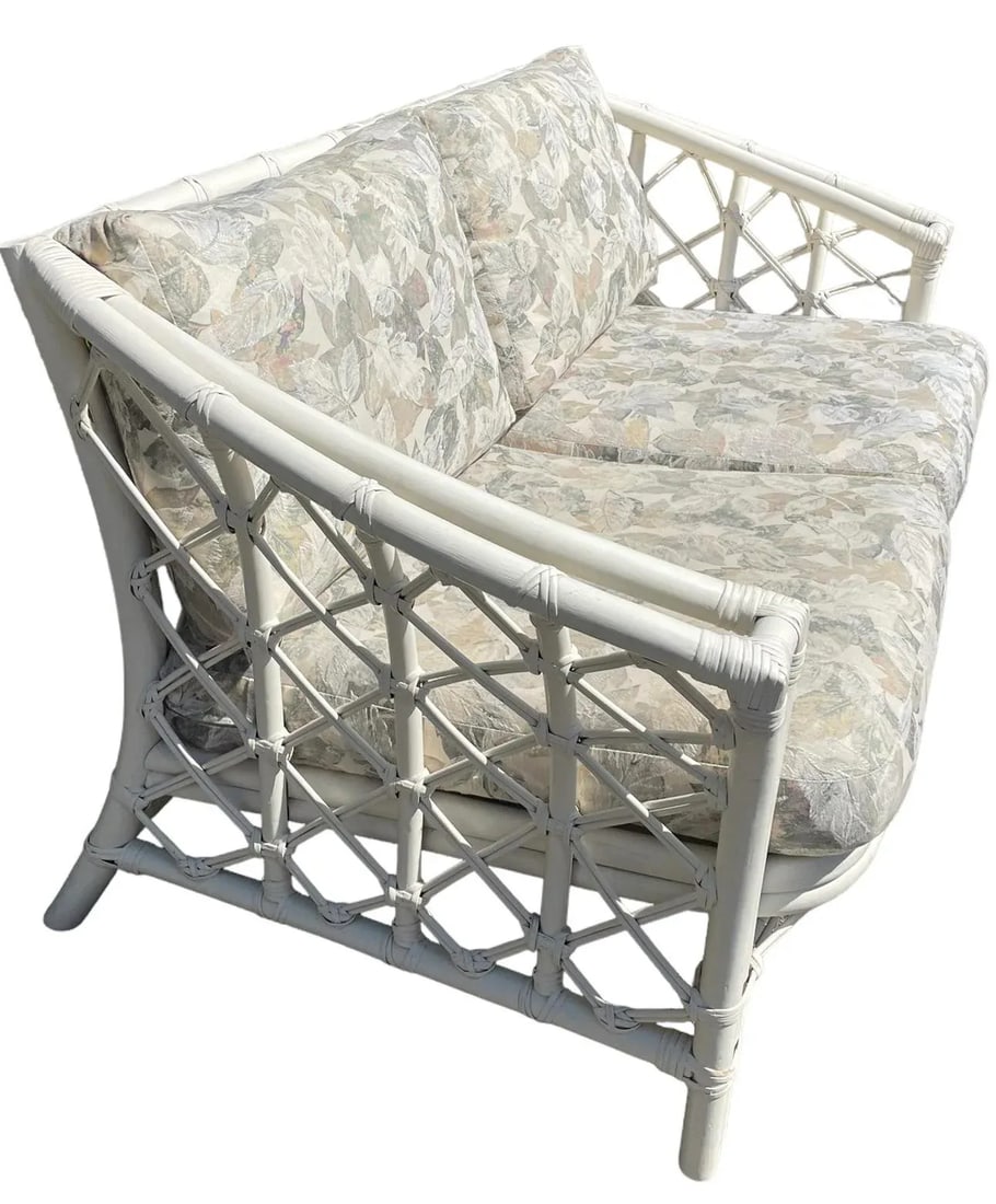 Vintage Rattan Couch Ficks Reed Patio Furniture Rattan White Vintage Ficks Reed Sofa Palm Beach Furn - 2