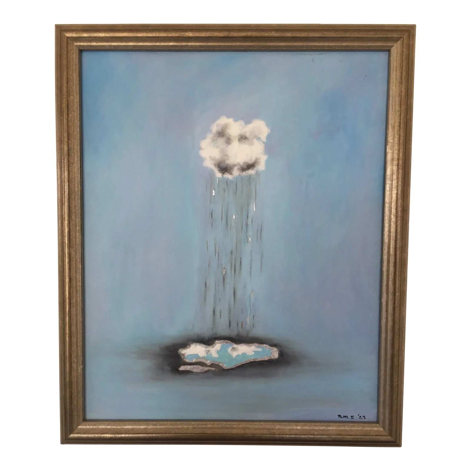 "Reflection of Joy" Contemporary Original Abstract Surrealist Oil Painting by Natalie Mitchell/Sette: Reflection of Joy Original painting by Natalie Mitchell/Sette Design Rain cloud reflecting blue sky and white clouds. Shift your perspective to the positive. Our minds are an eco-system that we can