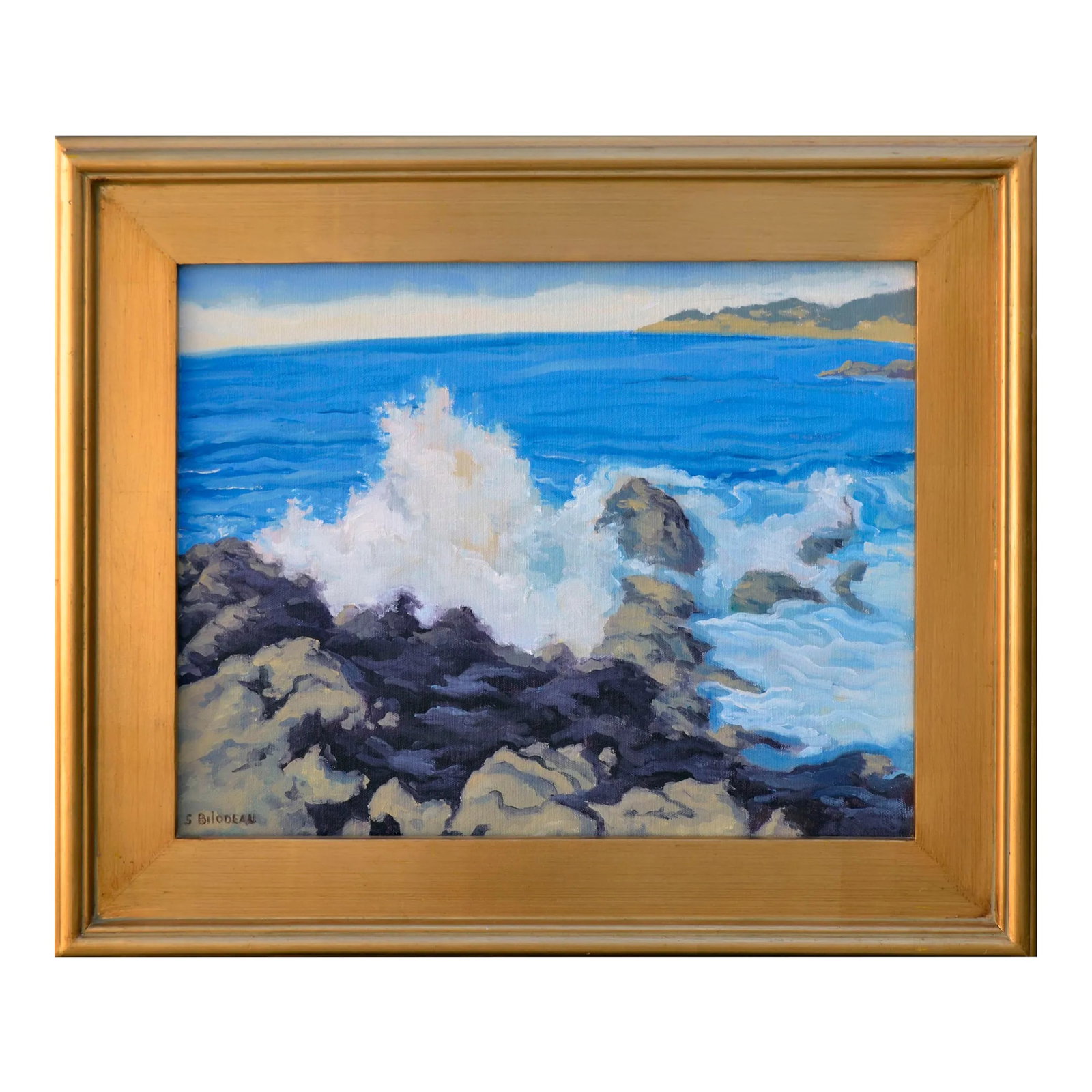 "Crashing Surf" - Pacific Coast Seascape by Steven Guy Bilodeau: A beautiful plein-air seascape of crashing surf along the rocky Pacific coast by California artist Steven Guy Bilodeau (American, b.1957). Signed "S. Bilodeau" lower left corner; signed and titled on
