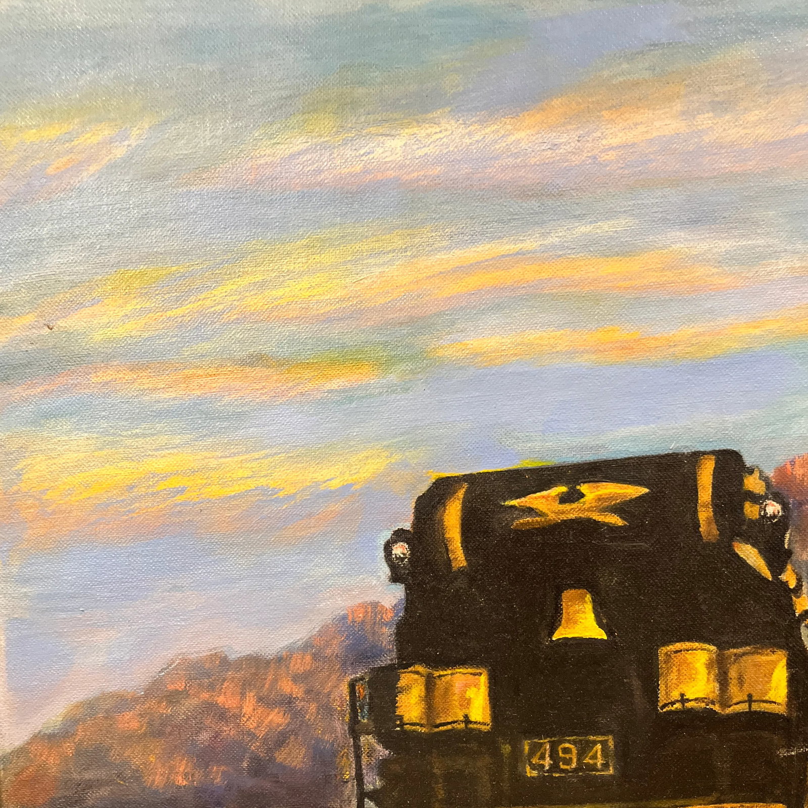 Realist Mountain Landscape With Train Painting by J. Nelson 1971 - 6