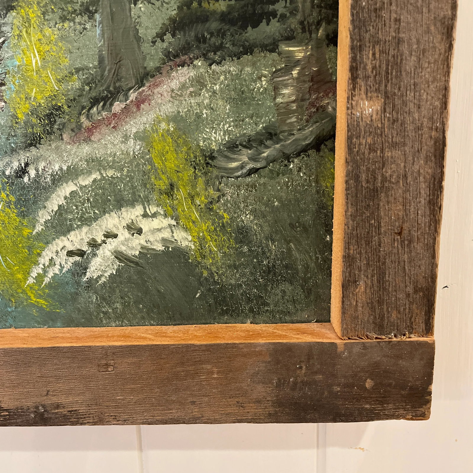 Vintage Original Painting of a Mountain Lake Landscape With Rustic Frame - 5