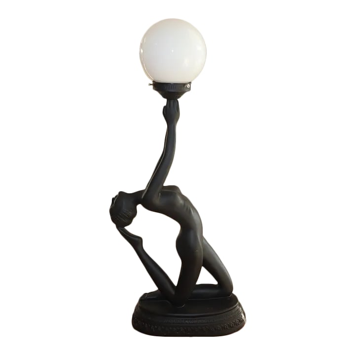 1970s Art Deco Style Nude Table Lamp: WELCOME AND THANK YOU FOR TAKING THE TIME TO LOOK!! Absolutely gorgeous, Stunning, This striking vintage sculptural table lamp makes a bold statement from every angle. Designed in the Art Deco style,