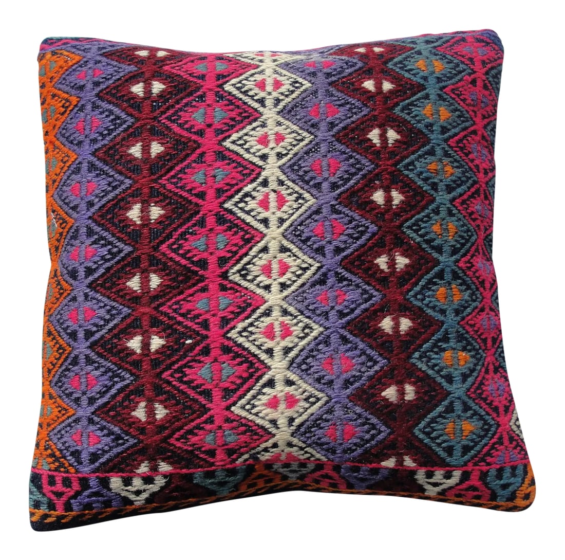 Kilim Rug Pillow: Kilim Rug Pillow Made from old turkish kilims Back side cotton and has closed with a solid hidden zipper size:16" x 16" It is ready to use. The colors come from vegetable dyes. less less less less