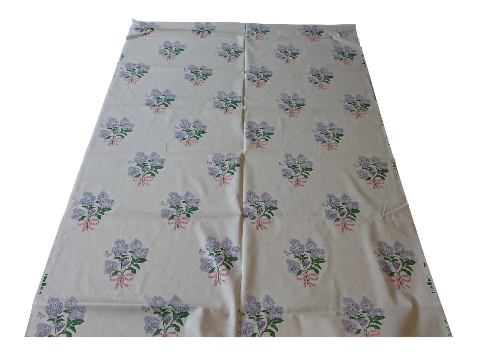Ann Dennis "Liana" Fabric - 61 Yards: Lilacs on White 100% Cotton 54" width 40 yards Condition: Imperfections: No Imperfections Condition Notes: Excellent Origin: United States Materials & Techniques: Fabric Details: Country of