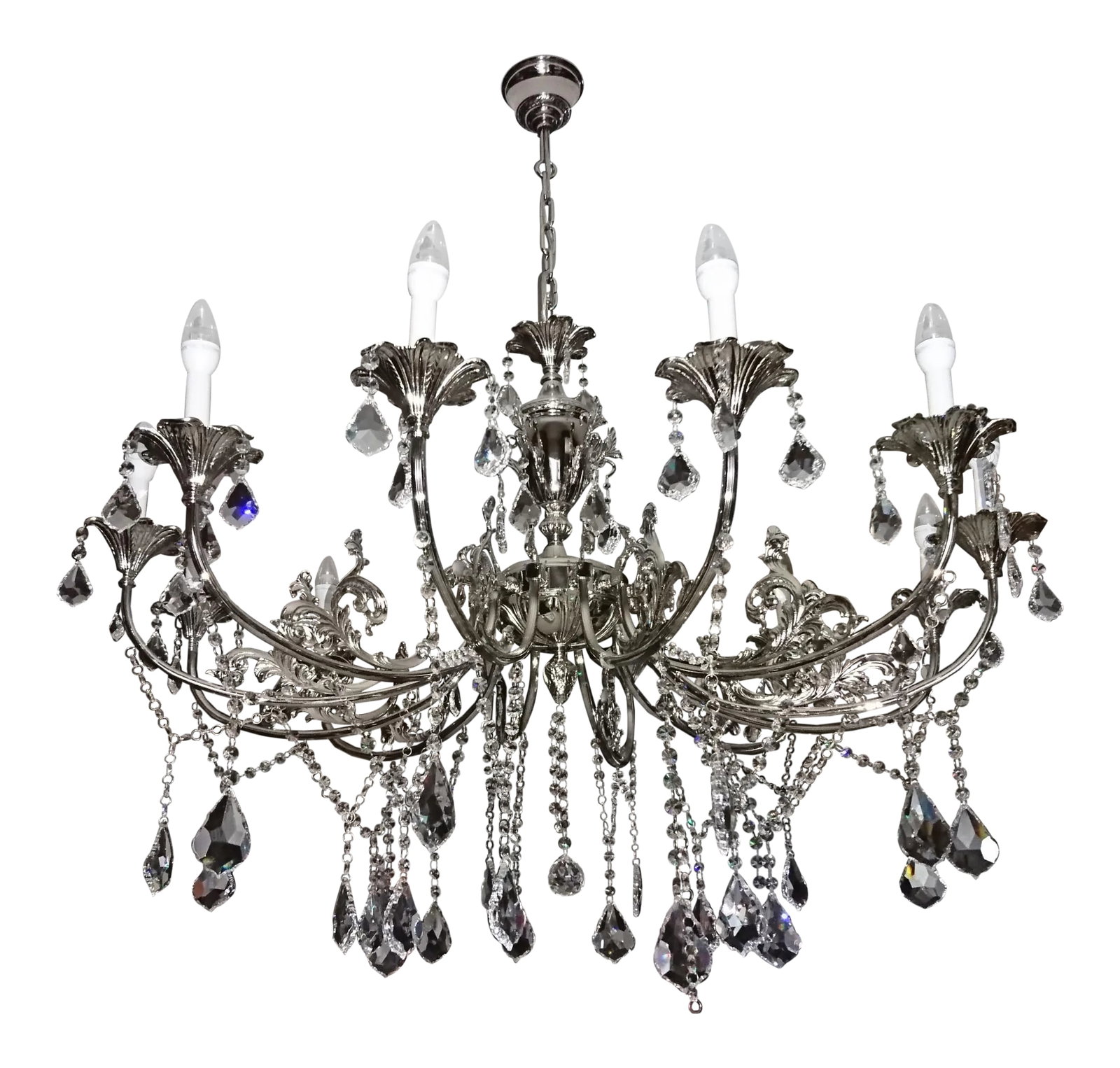 Royal Cut Teardrop Crystal Chandelier: Elegant chandelier with royal cut teardrop crystals decadent example of the design period of the French Louis empire. Condition: Imperfections: No Imperfections Condition Notes: Excellent Origin: