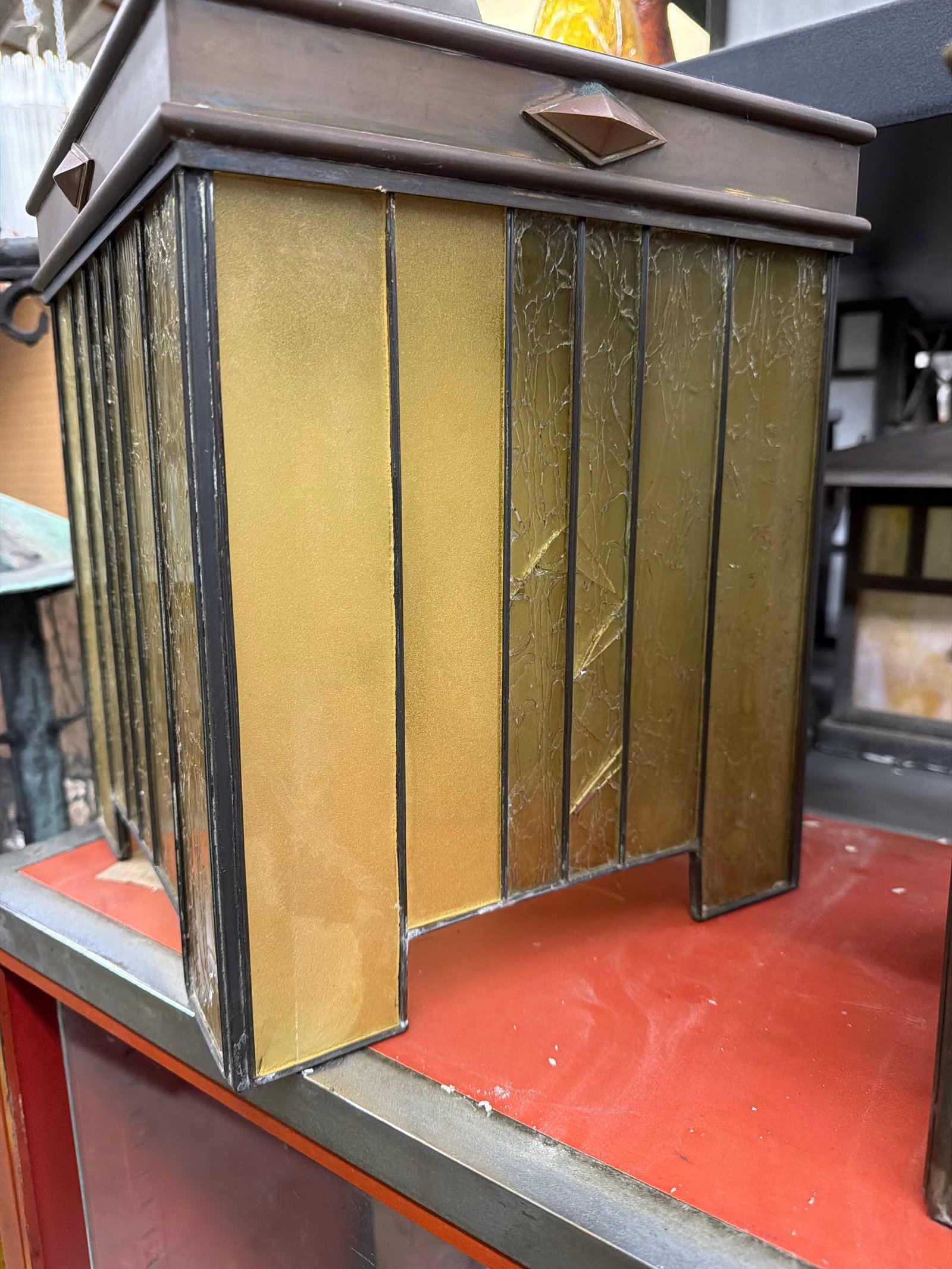 1910s Frank Lloyd Wright Style Craftsman Arts and Crafts Hanging Pendant Light - 12