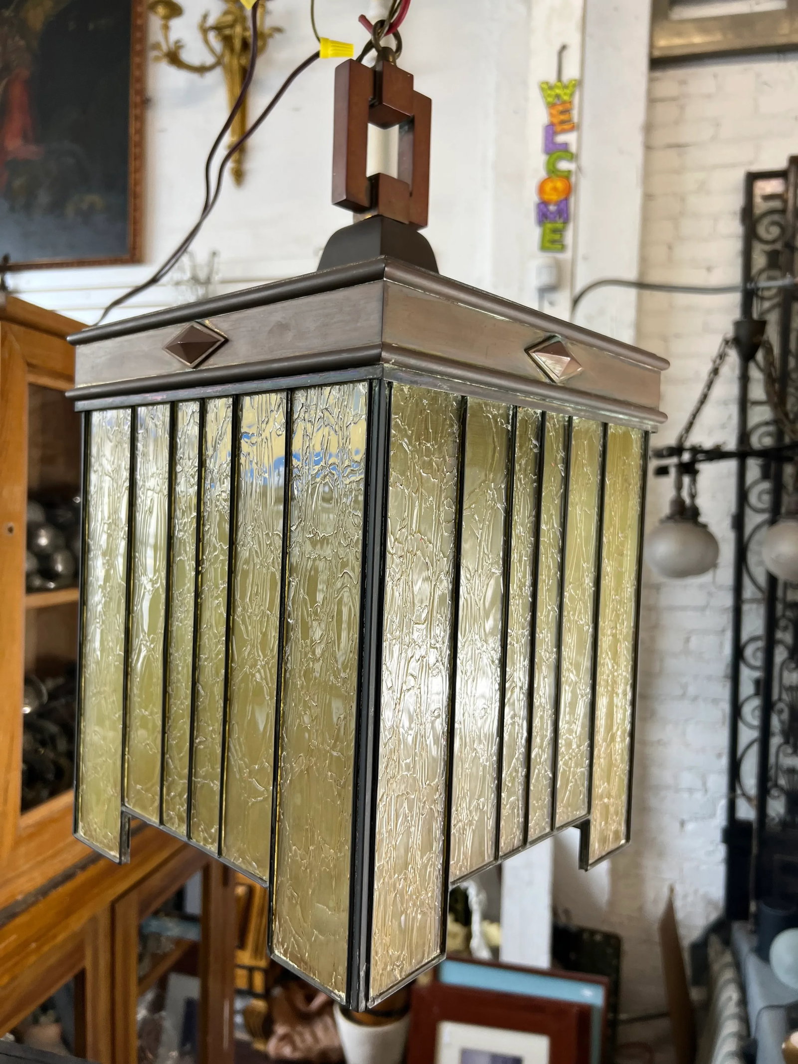1910s Frank Lloyd Wright Style Craftsman Arts and Crafts Hanging Pendant Light - 2