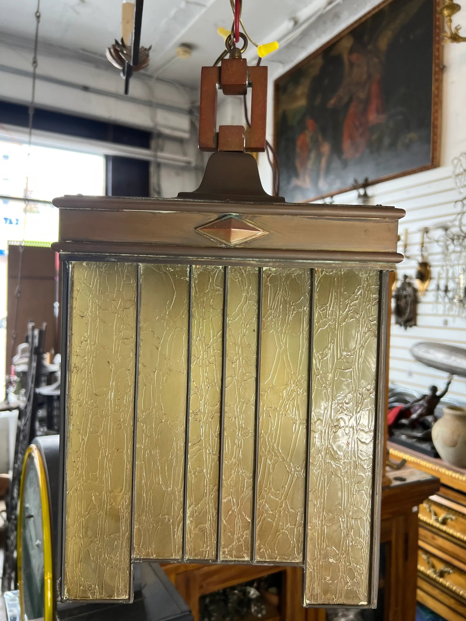 1910s Frank Lloyd Wright Style Craftsman Arts and Crafts Hanging Pendant Light - 3