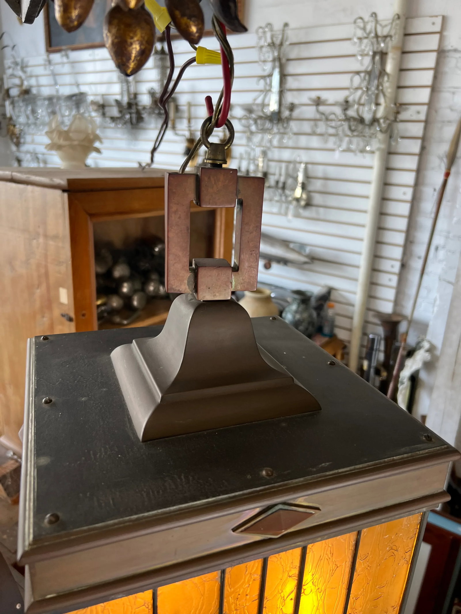 1910s Frank Lloyd Wright Style Craftsman Arts and Crafts Hanging Pendant Light - 6