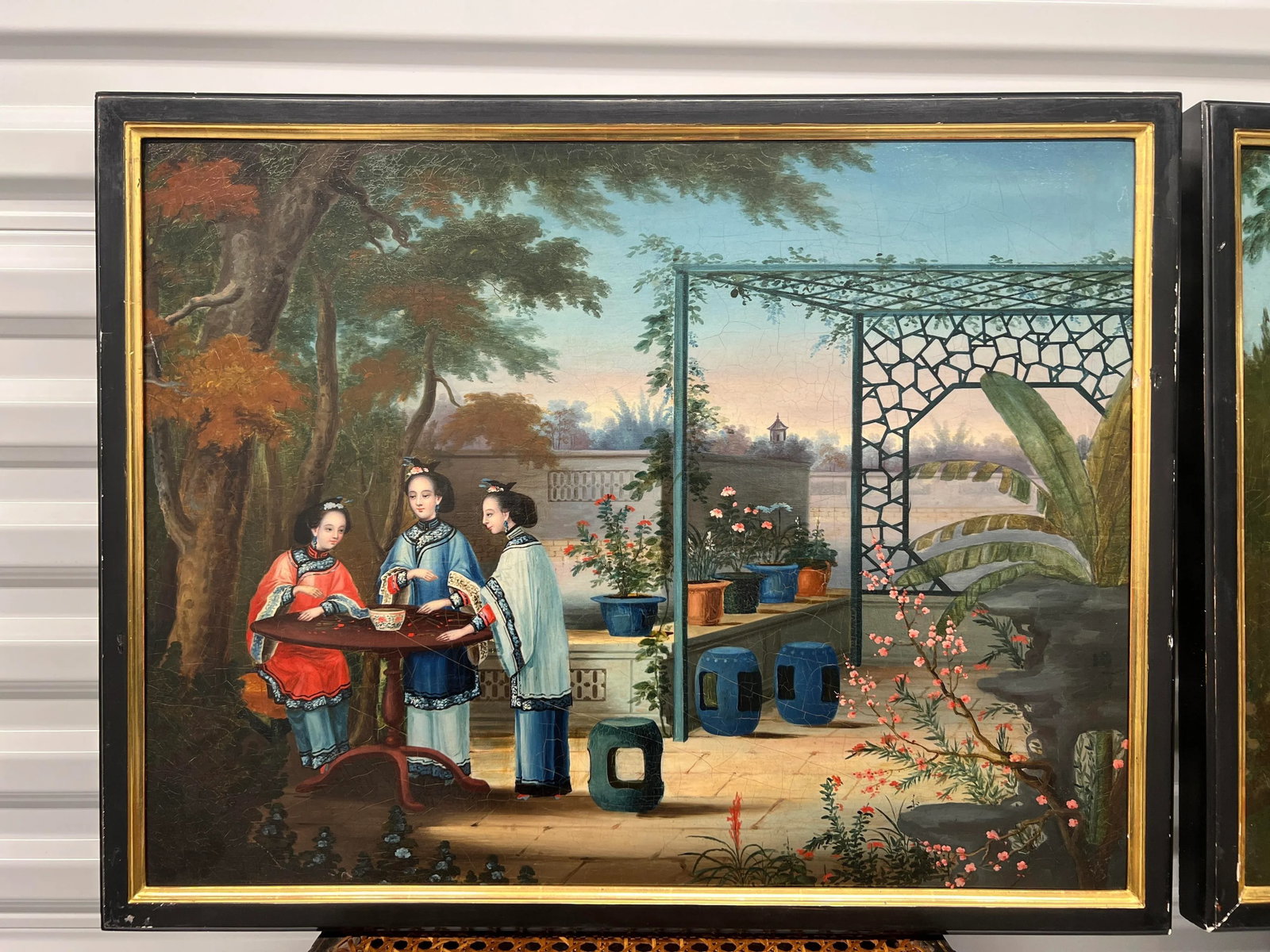 (4) Chinese Export Oil on Canvas Exterior Scenes C. 1840 National Gallery Prov. - 2