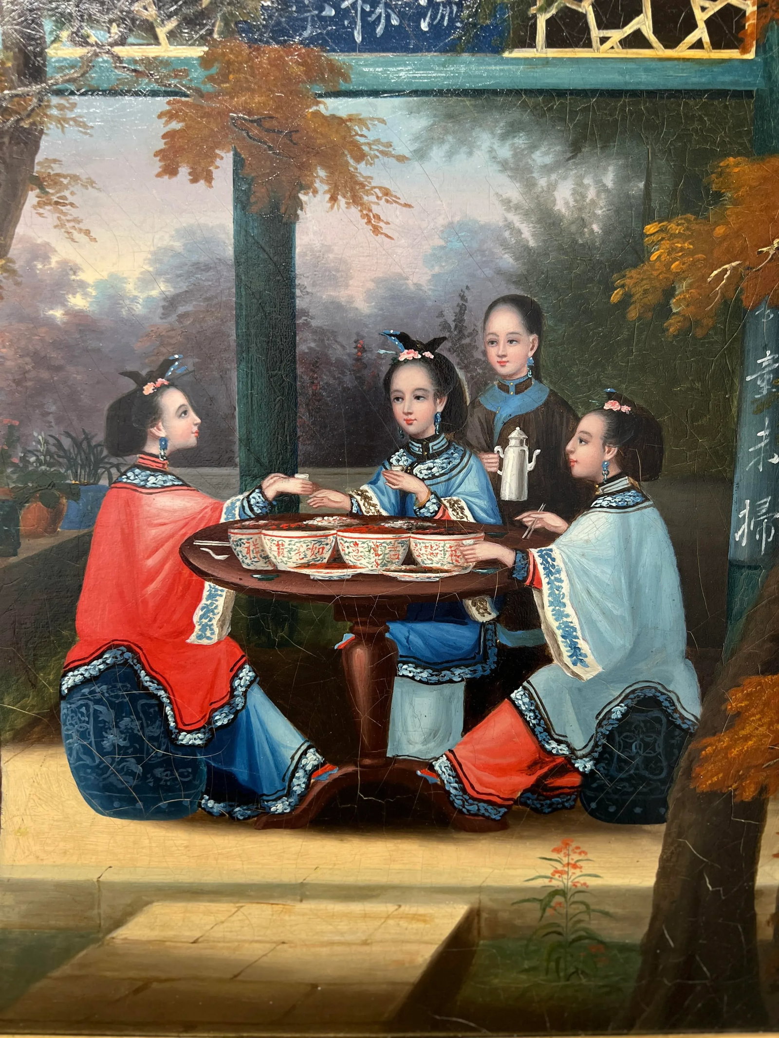 (4) Chinese Export Oil on Canvas Exterior Scenes C. 1840 National Gallery Prov. - 3