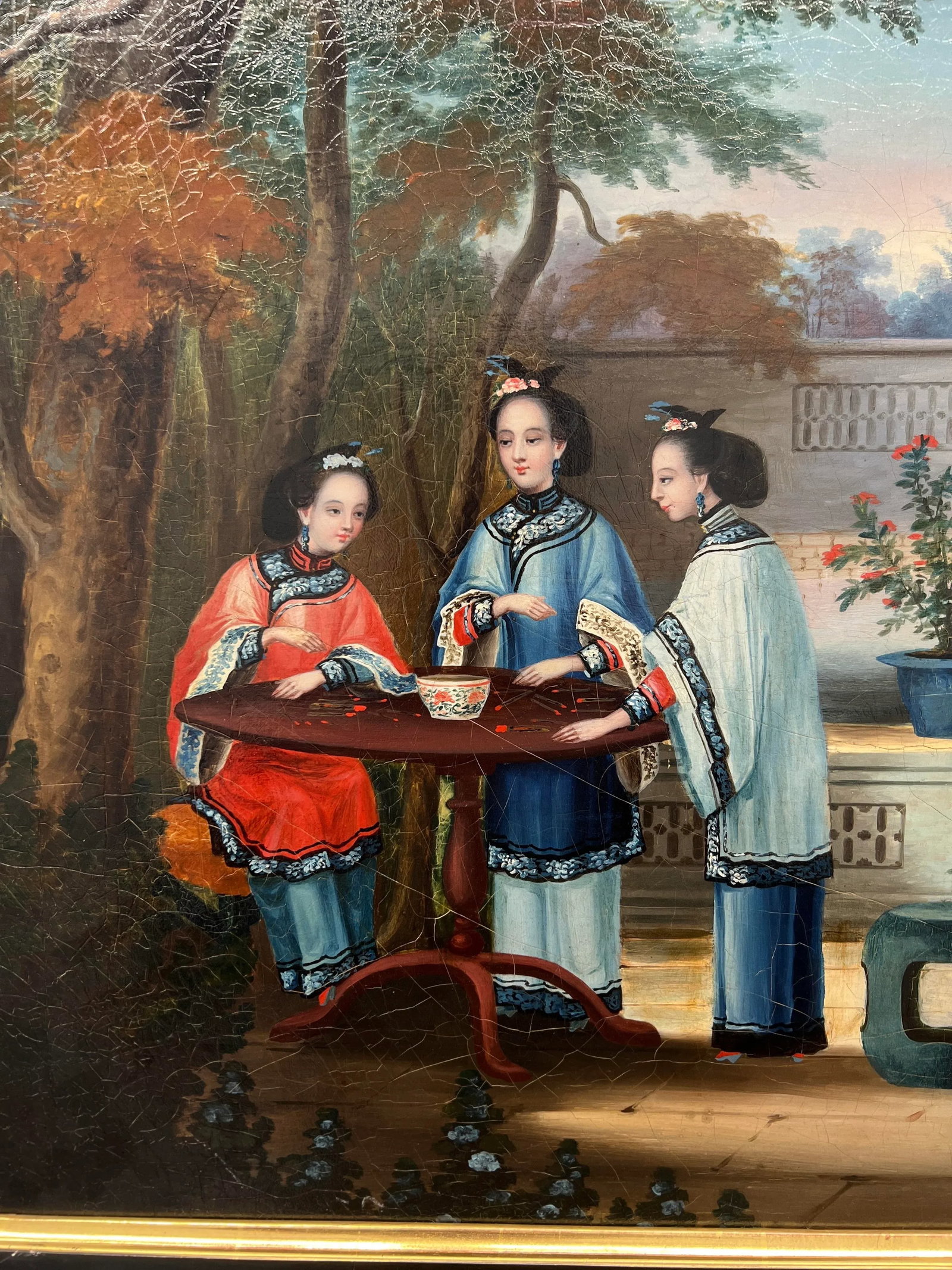 (4) Chinese Export Oil on Canvas Exterior Scenes C. 1840 National Gallery Prov. - 5