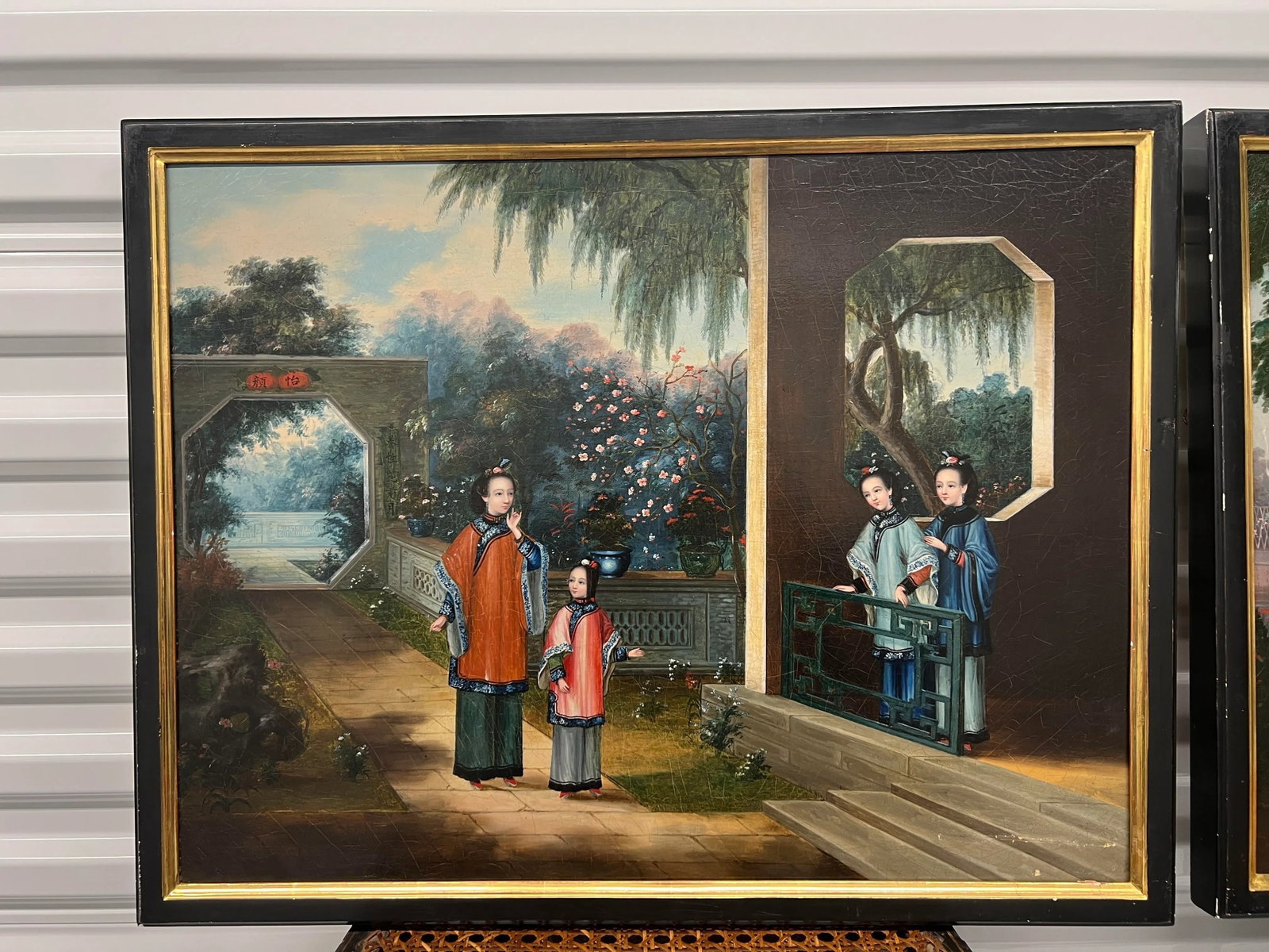 (4) Chinese Export Oil on Canvas Exterior Scenes C. 1840 National Gallery Prov. - 6