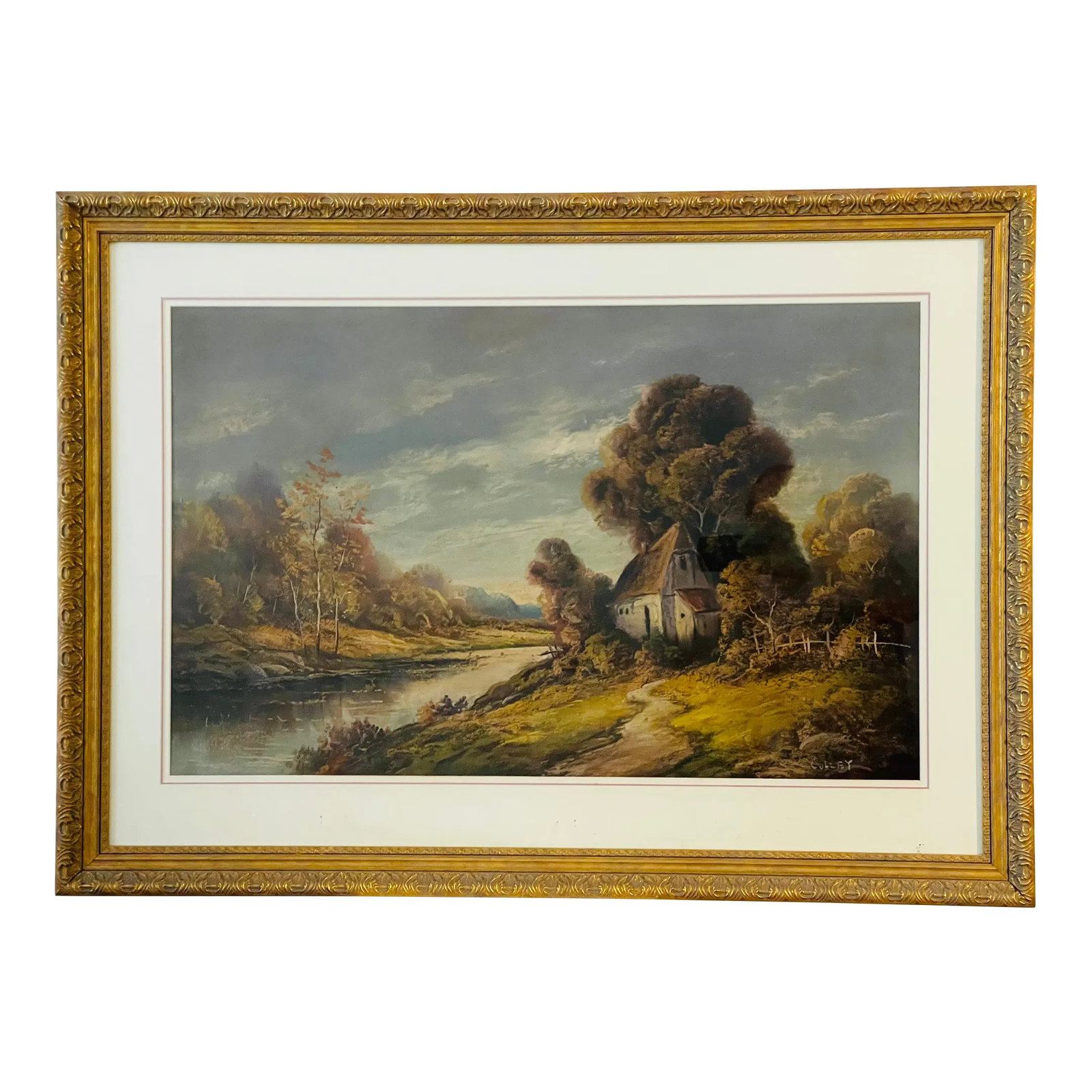 Dark Academia American Pastel Landscape Painting J.Colley: Mixed media pastel painting on paper under glass frame, signed by Texas artist James Colley. Condition: Alterations: Original Condition Unaltered Imperfections: Some Imperfections Condition Notes: